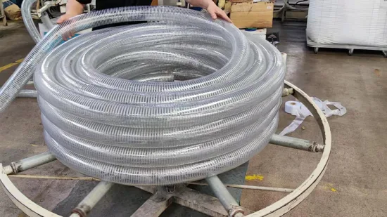 Tuyau d'huile renforcé de fil d'acier en spirale clair antistatique en PVC/plastique d'usine